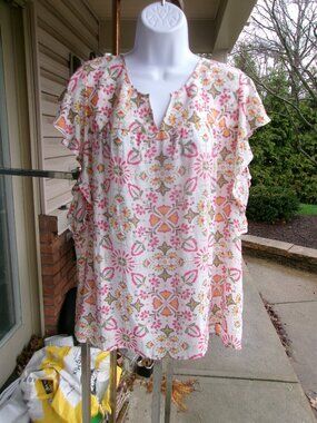 NWT PALM RIO IVORY FLORAL PRINT TOP XL